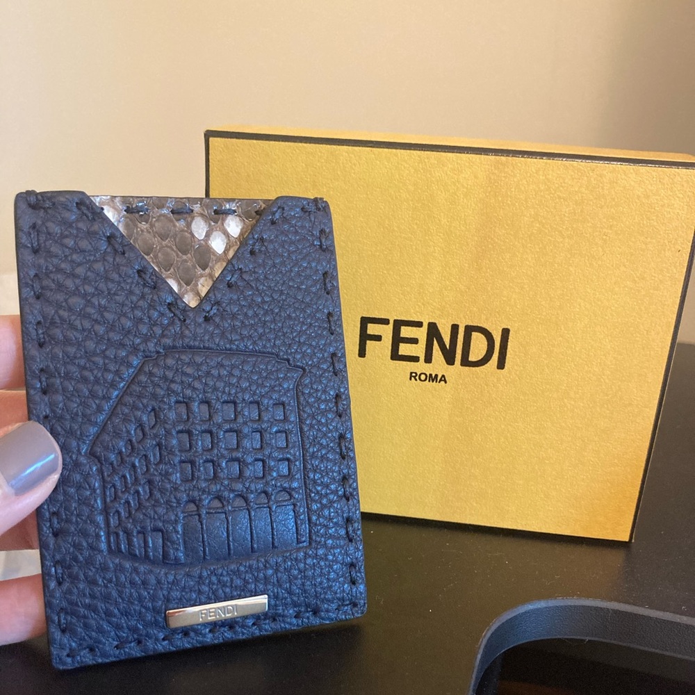 Fendi black and snake print leather card case